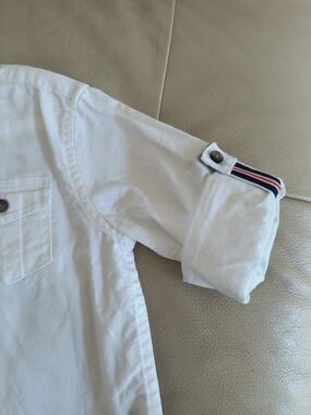 Janie and Jack White Button-Down Shirt with Navy & Red Trim